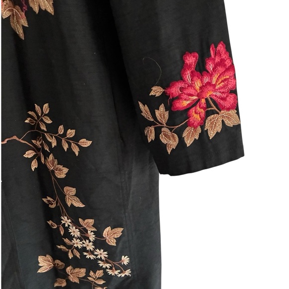 Silkland Black Embroidered Longline Blazer Floral Silk Blend Jacket 1X - Picture 8 of 11